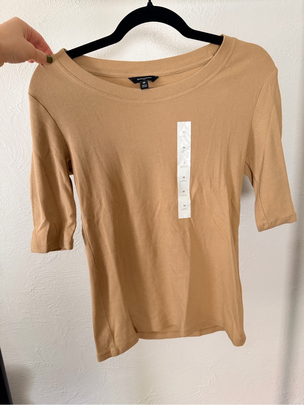 Women's Tan Scoop Neck Elbow Sleeve Top